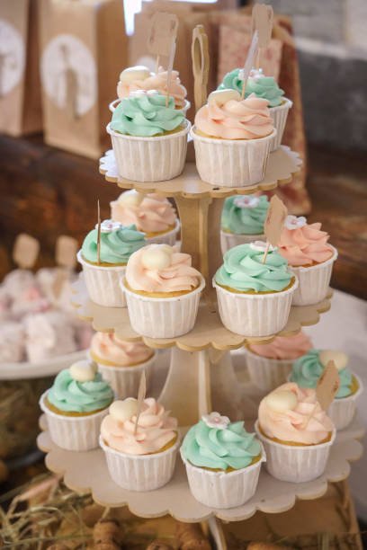 cupcakes and cookies in pink and turquoise colors